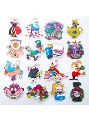 Alice in Wonderland Stickers 16pc Cheshire Cat Laptop Water Bottle Rabbit Trip